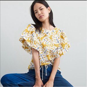 ANTHROPOLOGIE: Yellow Leaves Ruffle Sleeve Blouse